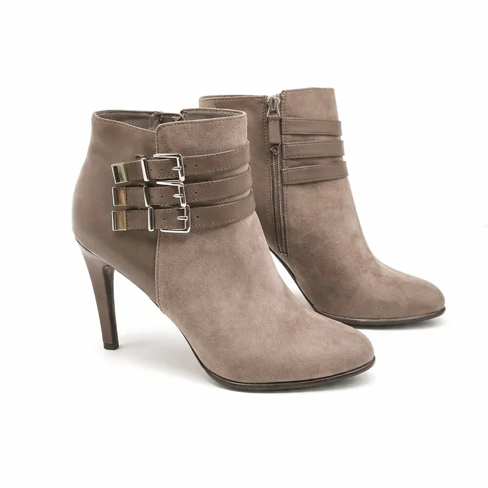 Sam& Libby Taupe Faux Suede Buckle Ankle Booties   Size:7.5